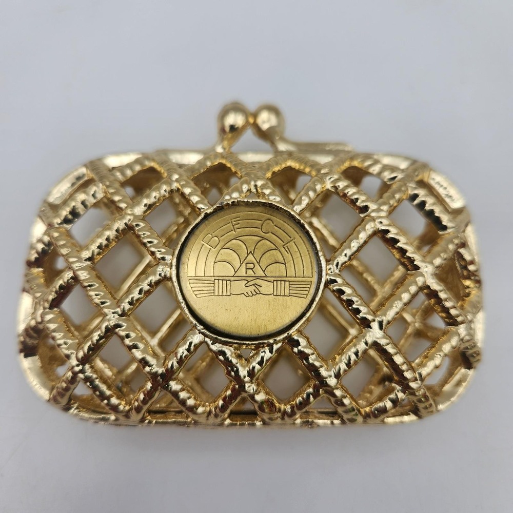 Vintage BFCL Gold Tone Metal Coin Purse. Kiss Lock Miniature Purse Trinket Case